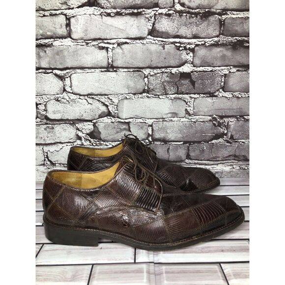 Studio Belverde Brown Lizard Leather Lace Oxfords Square Shoes Men Sz 10M US/43 - Picture 1 of 16